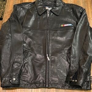 Nascar Black Leather Varsity Jacket